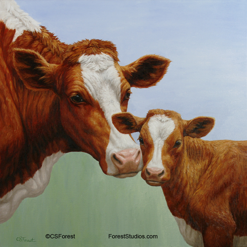 cow and calf painting Oil painting of a cow and calf by artist Crista Forest, ForestStudios.com. Fine Art Prints available