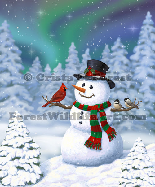 Christmas Birds & Snowman Painting