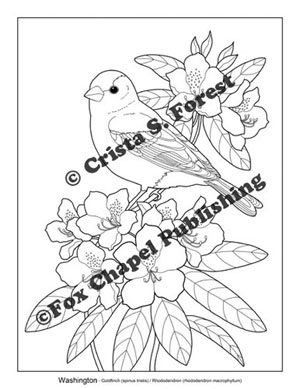 goldfinch and rhododendron coloring page