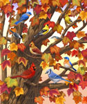 birds in maple tree painting