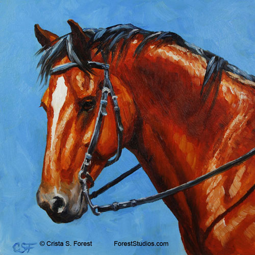 bay horse portrait painting