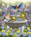 birds and bird bath painting
