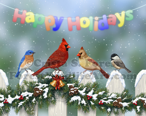 Christmas Birds & Garland Painting