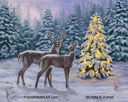 Whitetail deer and Christmas tree