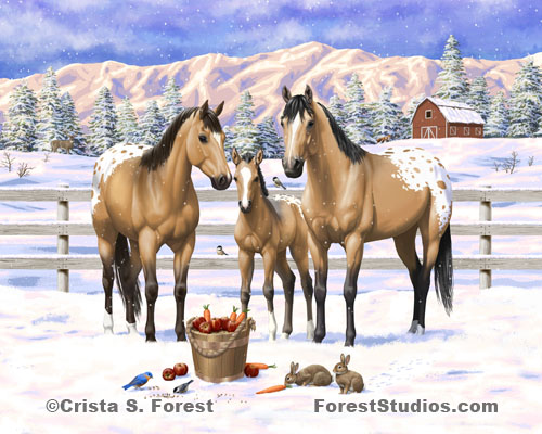 Buckskin Appaloosas In Snow Painting