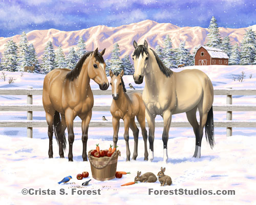 Buckskin Horses In Snow Painting