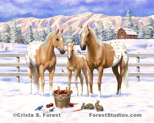 Palomino Appaloosas In Snow Painting