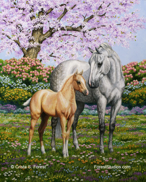 Mare and foal quarter horses painting