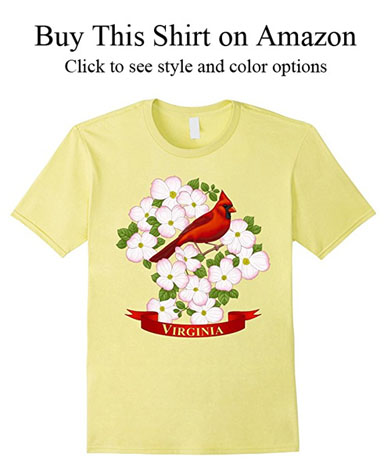 Virginia state cardinal and flowering dogwood shirts
