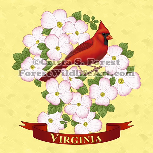 Virginia State Cardinal Bird & Dogwood Flower
